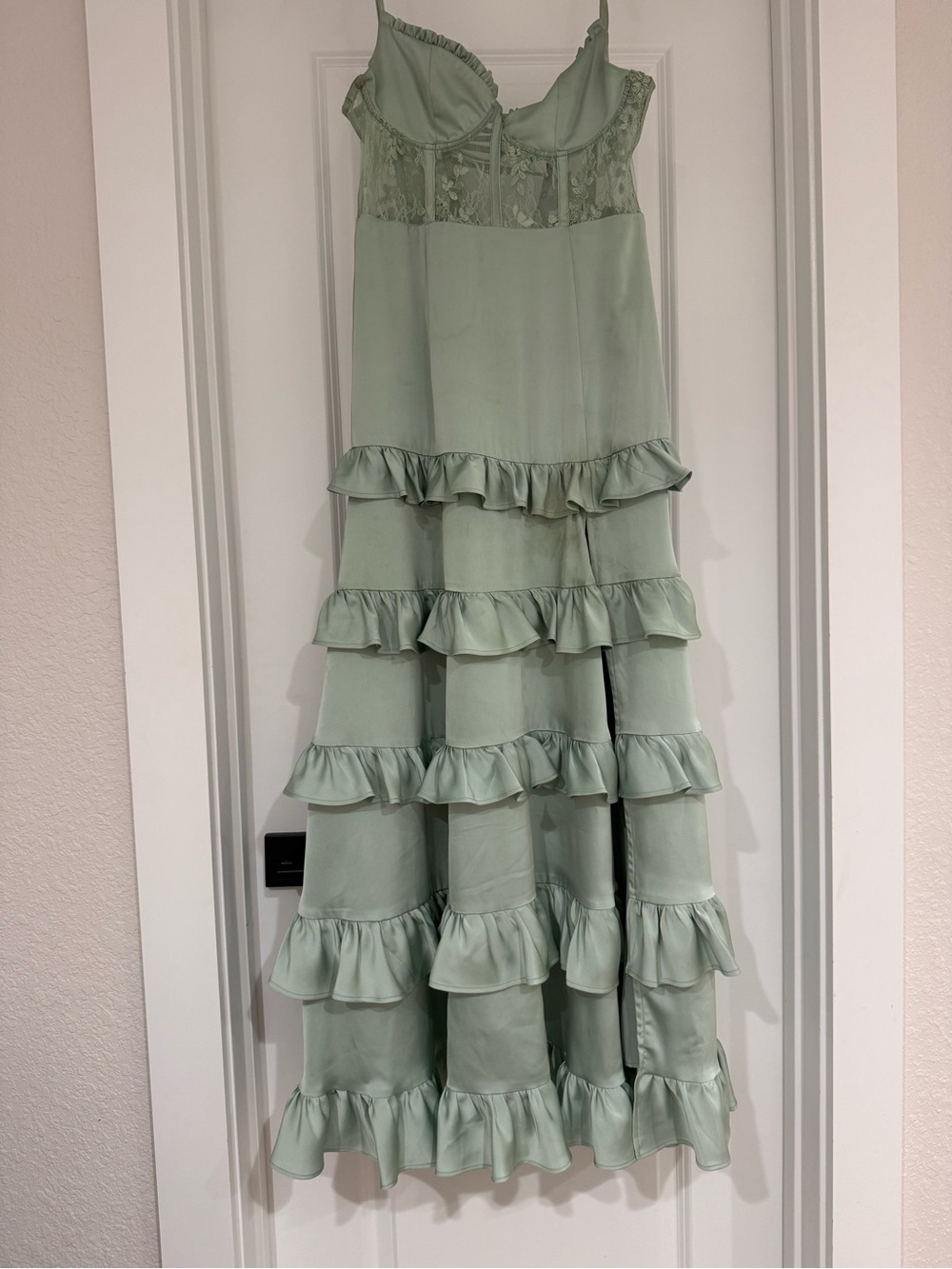 Altar'd State Sage Green Ruffle Tiered Maxi Dress
